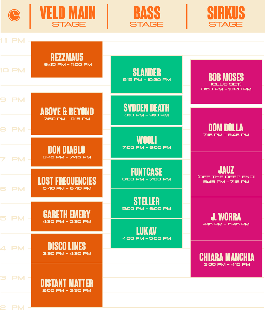 Veld Music Festival schedule