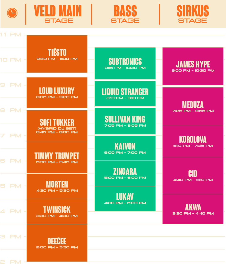 Veld Music Festival schedule